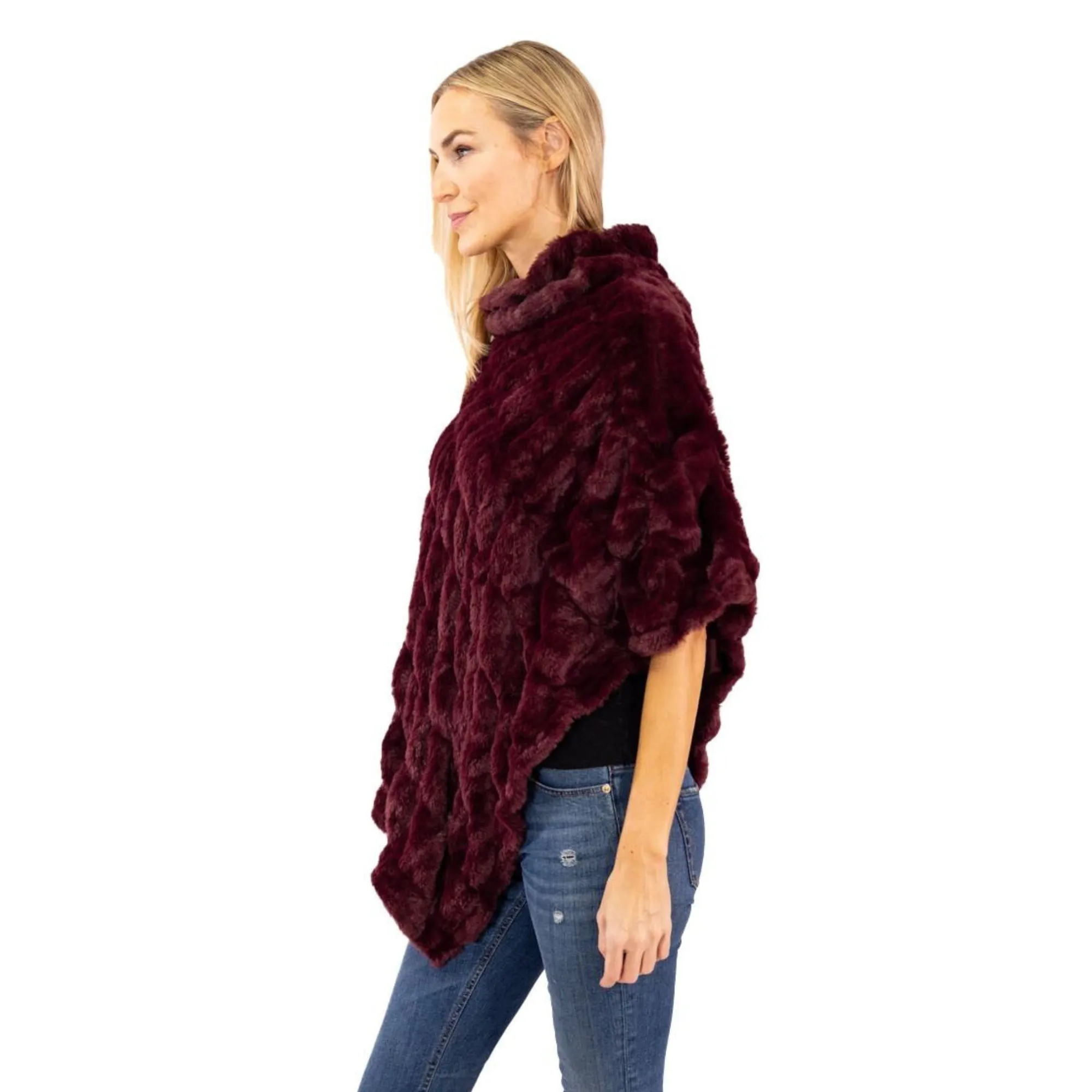 Plush Faux Fur Wine Coat Poncho