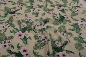 Precut 1 Metre Cream & Green Traditional Printed Viscose Blend Fabric