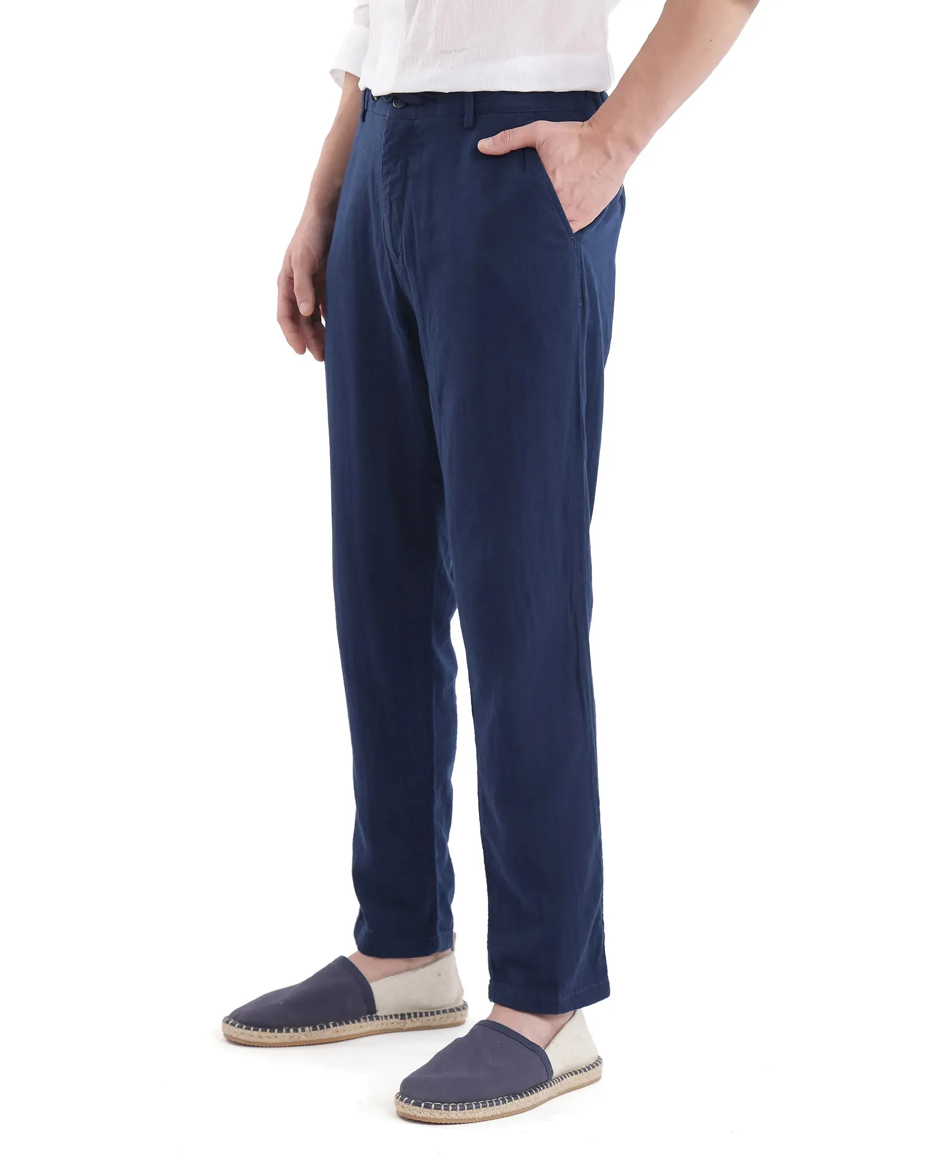 Rare Rabbit Men Pastor-3 Navy Drawstring Closure Plain Trouser