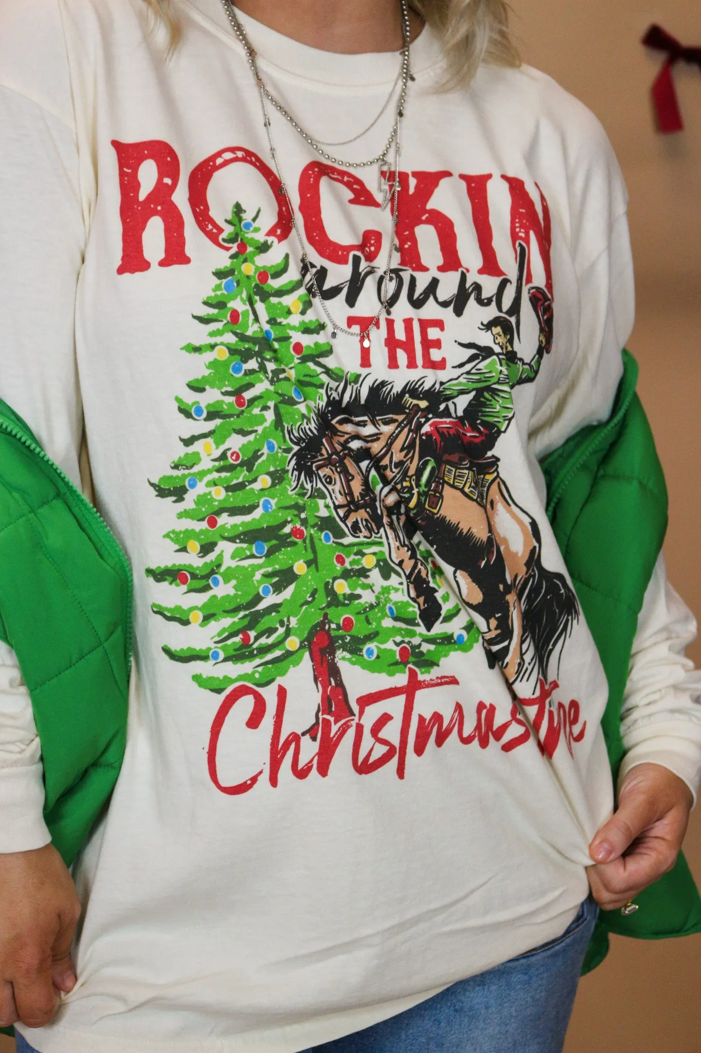 Rockin' Around The Christmas Tree Ivory Graphic Tee