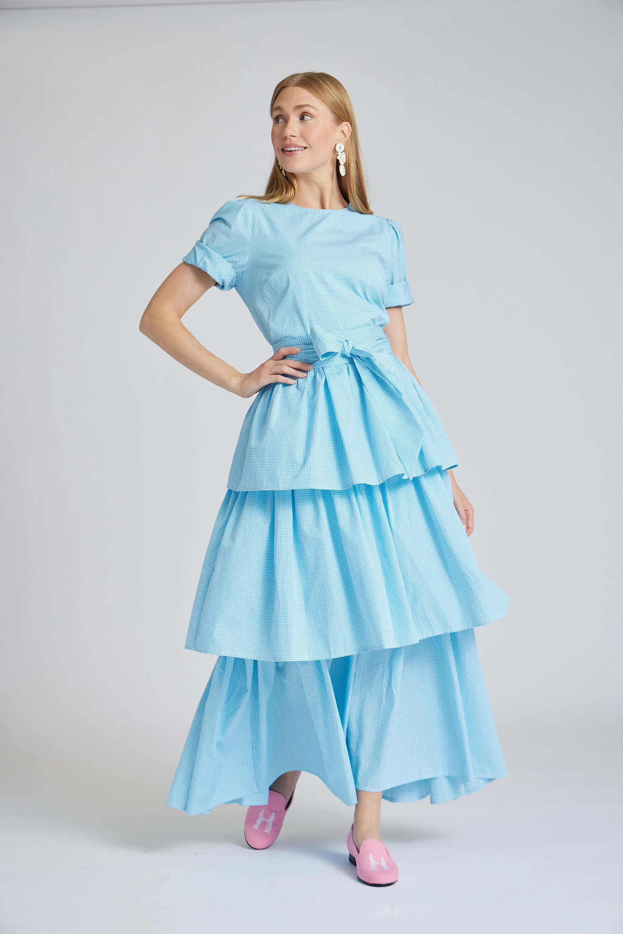 Stacy Dress in Aqua Gingham