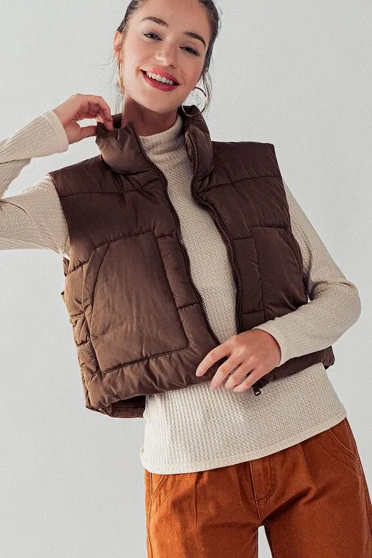 Stand Collar Quilt Cropped Puffer Vest