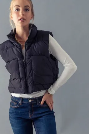 Stand Collar Quilt Cropped Puffer Vest