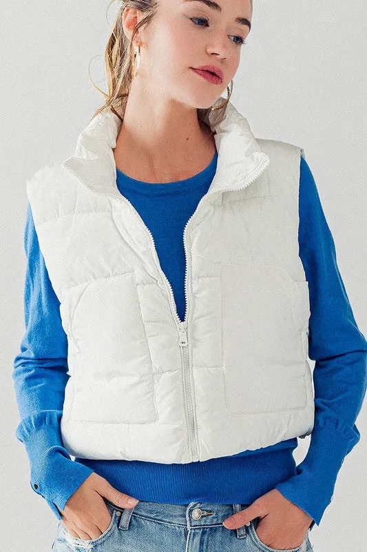 Stand Collar Quilt Cropped Puffer Vest