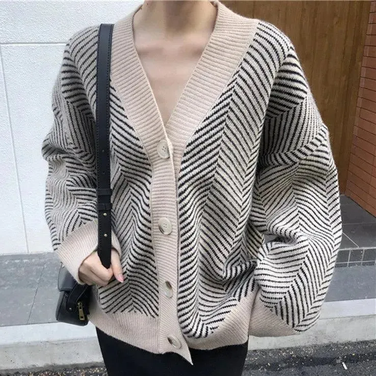 Striped Oversized Women Cardigan