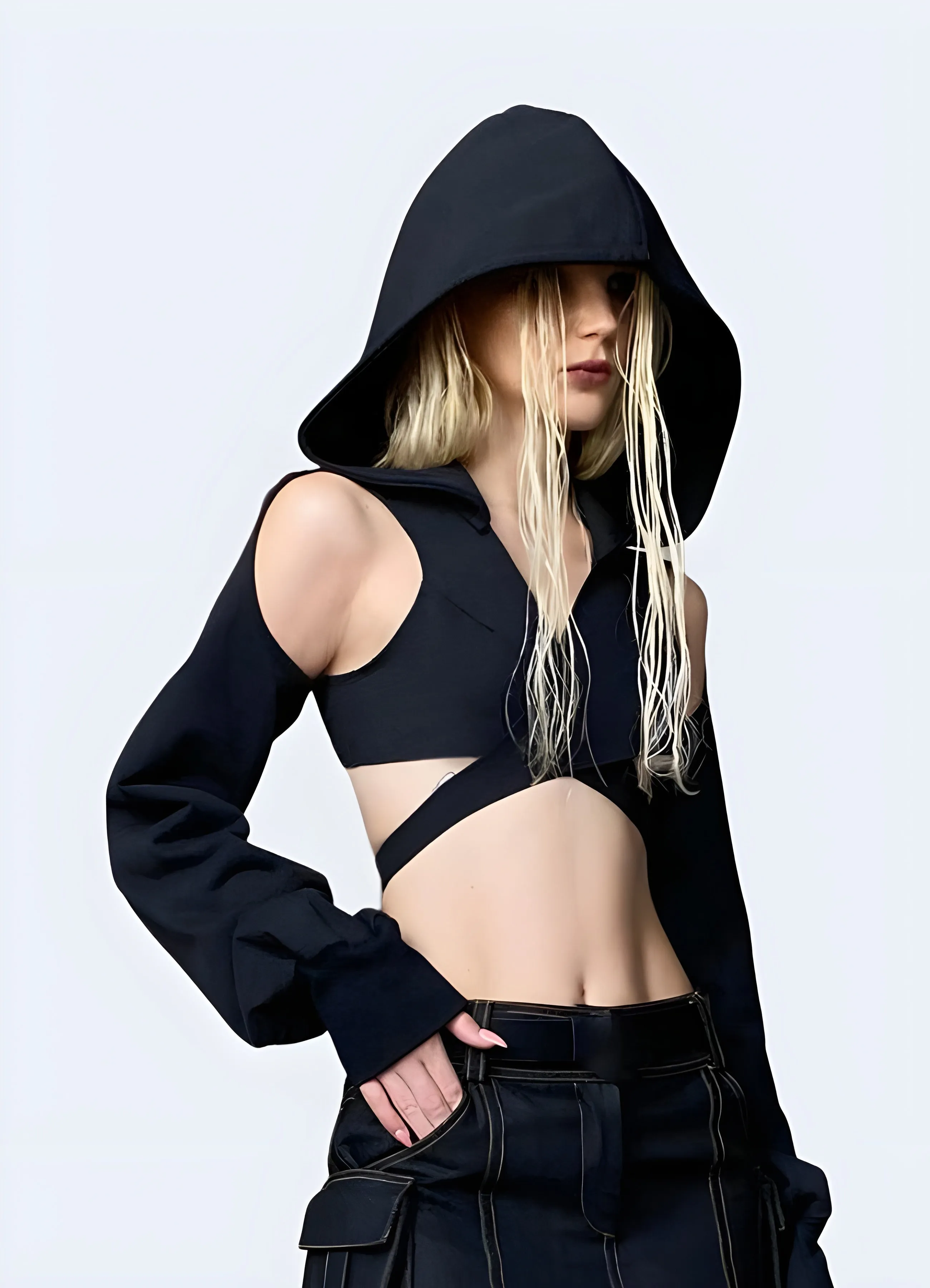 Techwear Women's Darkwear Hood Crop Top