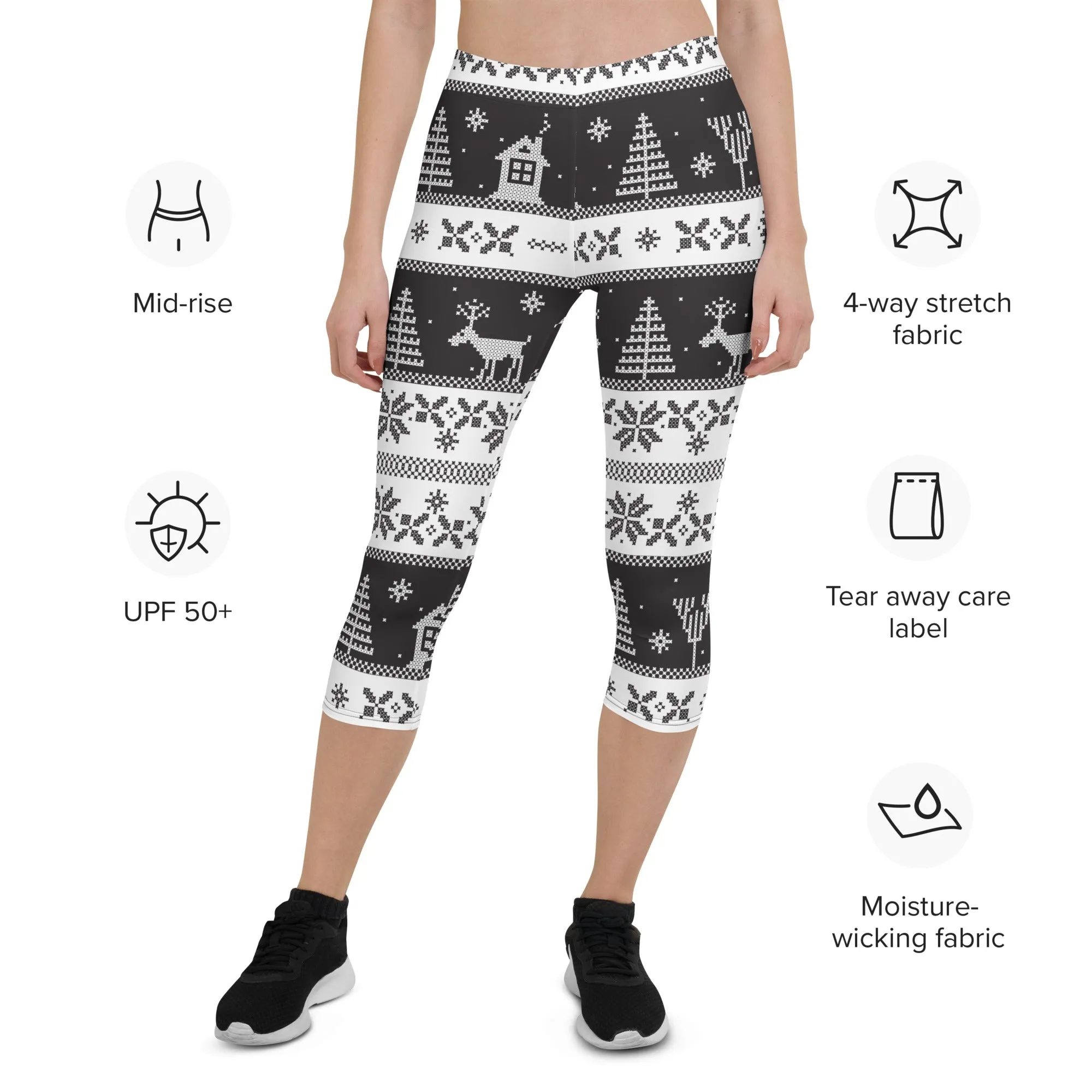 Vintage Black & White Christmas Capris