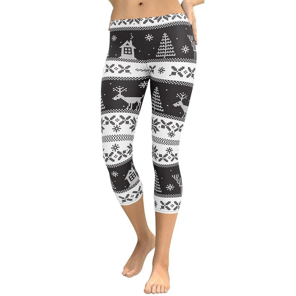 Vintage Black & White Christmas Capris