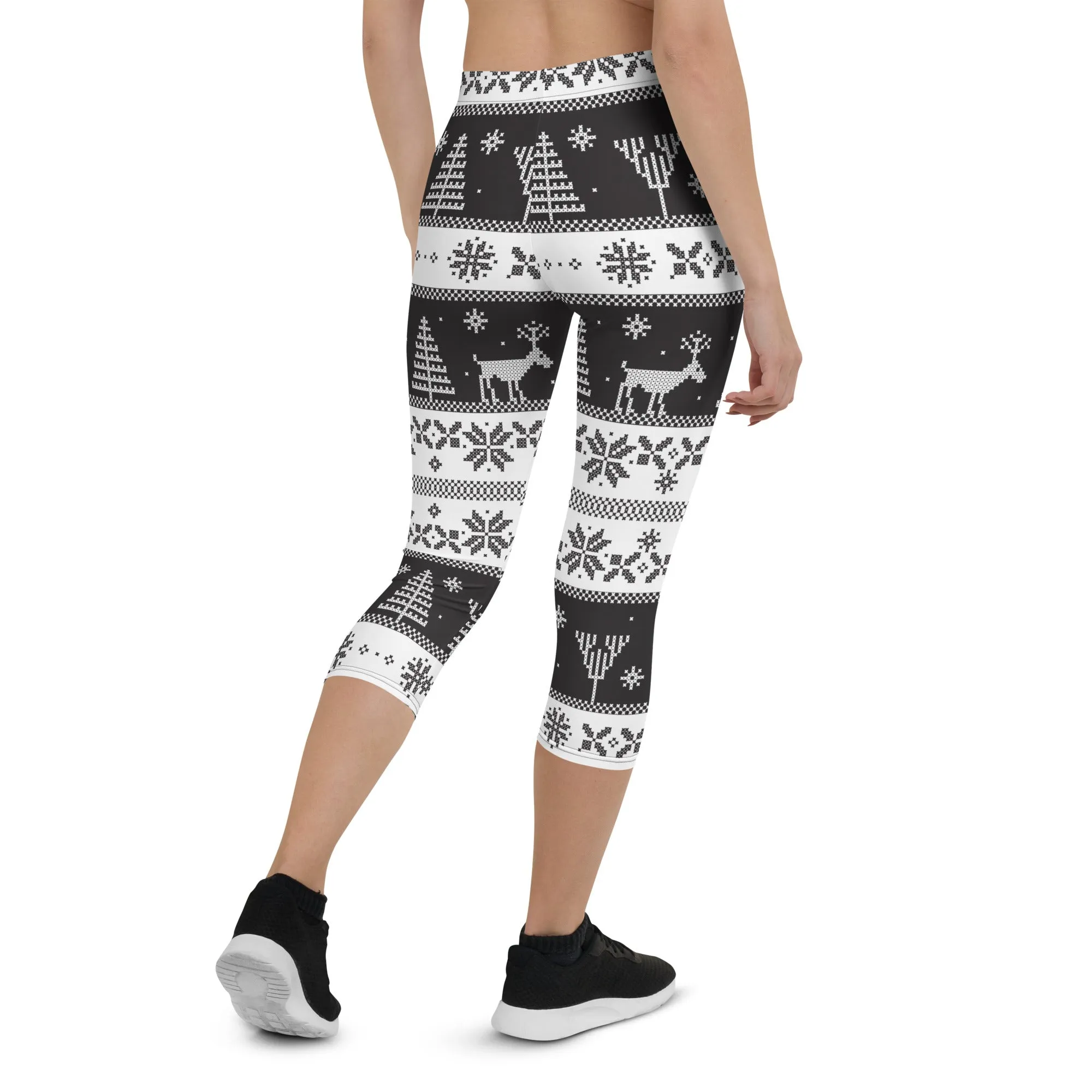 Vintage Black & White Christmas Capris