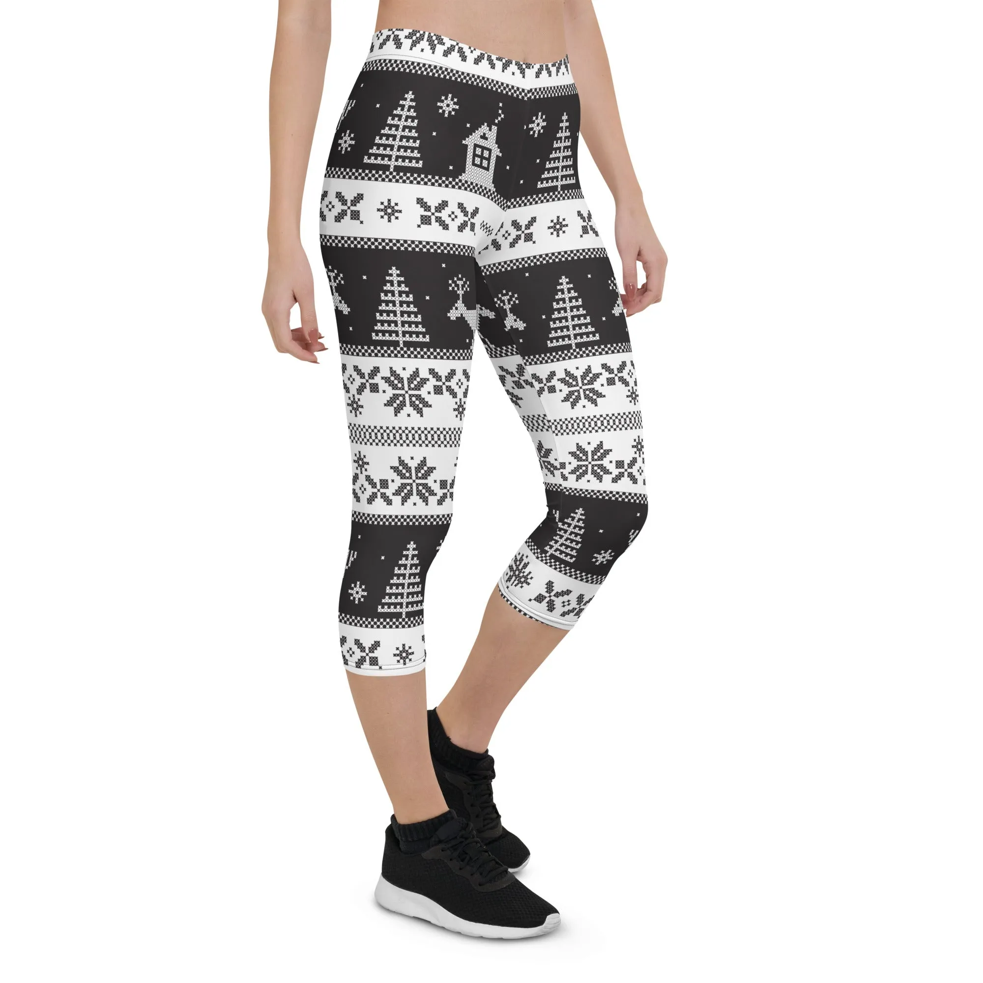 Vintage Black & White Christmas Capris