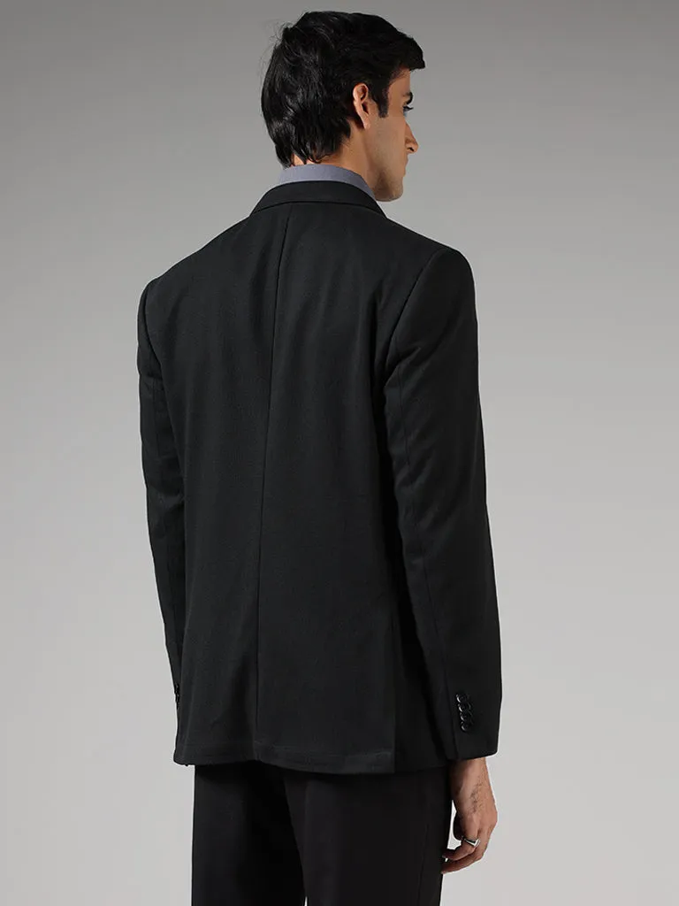 WES Formals Black Slim-Fit Dobby Blazer