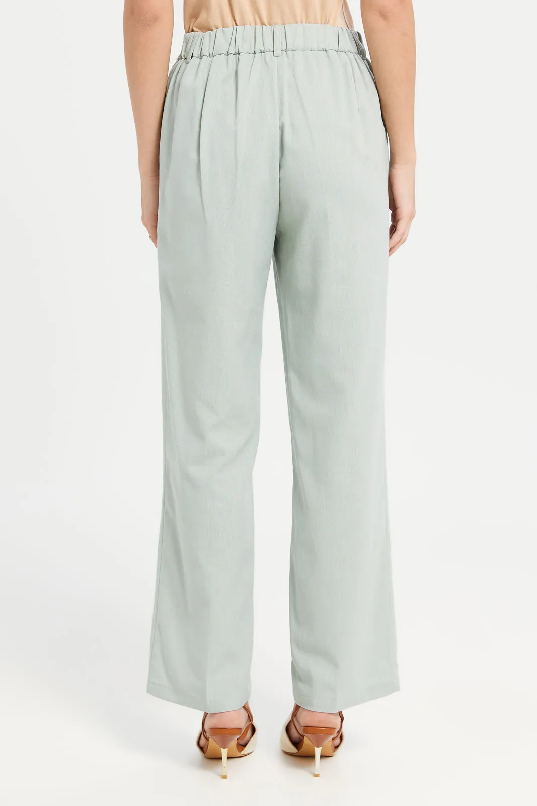 Women Mint Wide Leg Formal Trousers