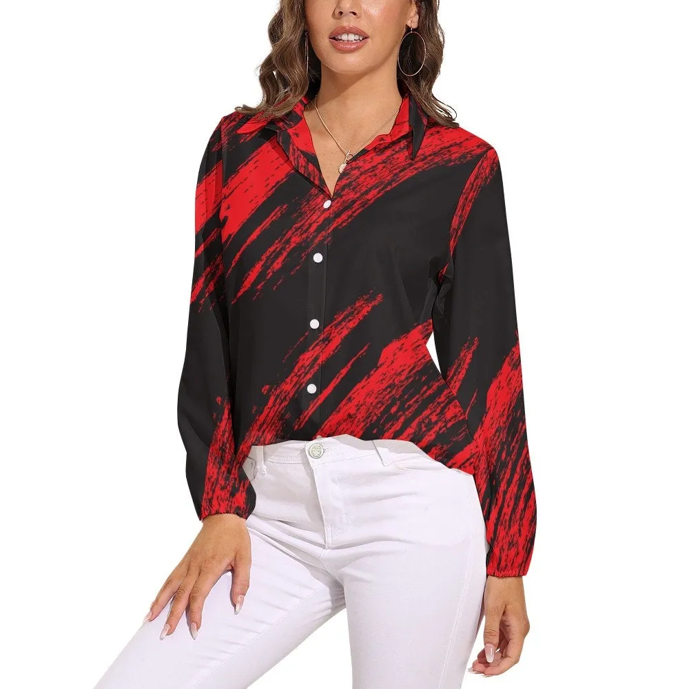 Women's Blouses, Women's Tops, Women's Tops Long Sleeve, Women's Shirts, Black Red Shirt Women, Women's Black Shirt, Edgy Shirt Women