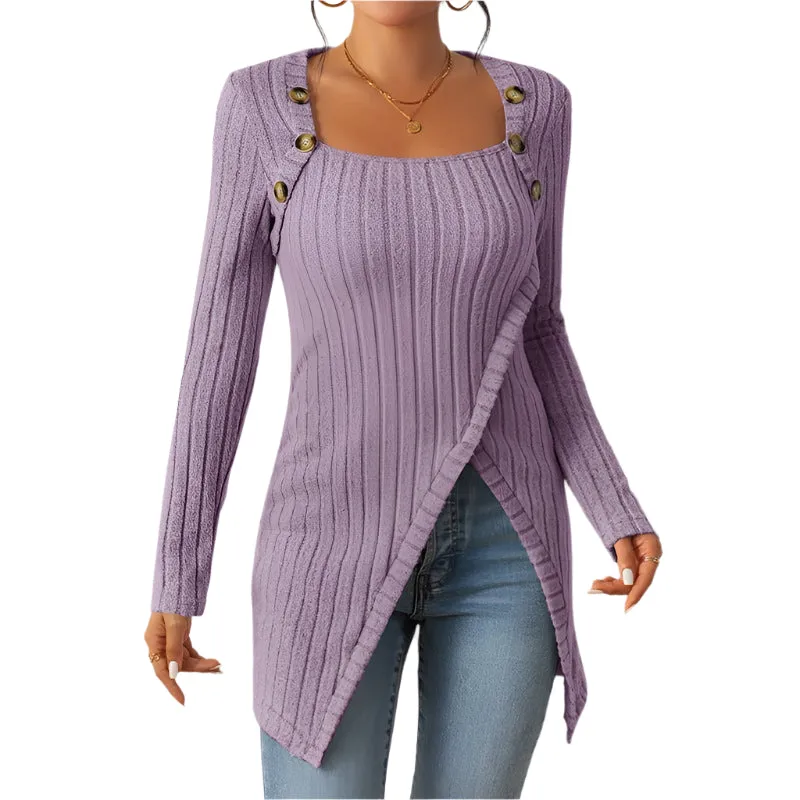 Women's Comfortable Side Slit Long Sweater