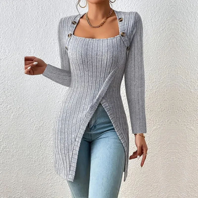 Women's Comfortable Side Slit Long Sweater