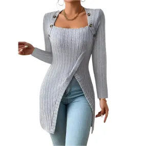 Women's Comfortable Side Slit Long Sweater